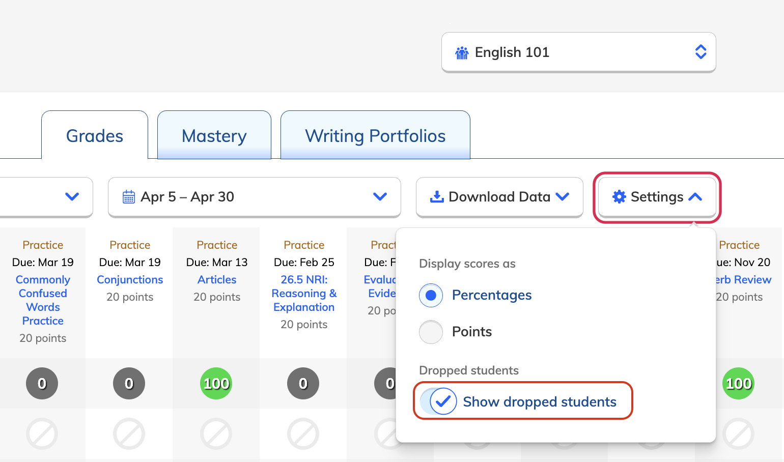 How to Access Grades for Dropped Students – NoRedInk Help Center