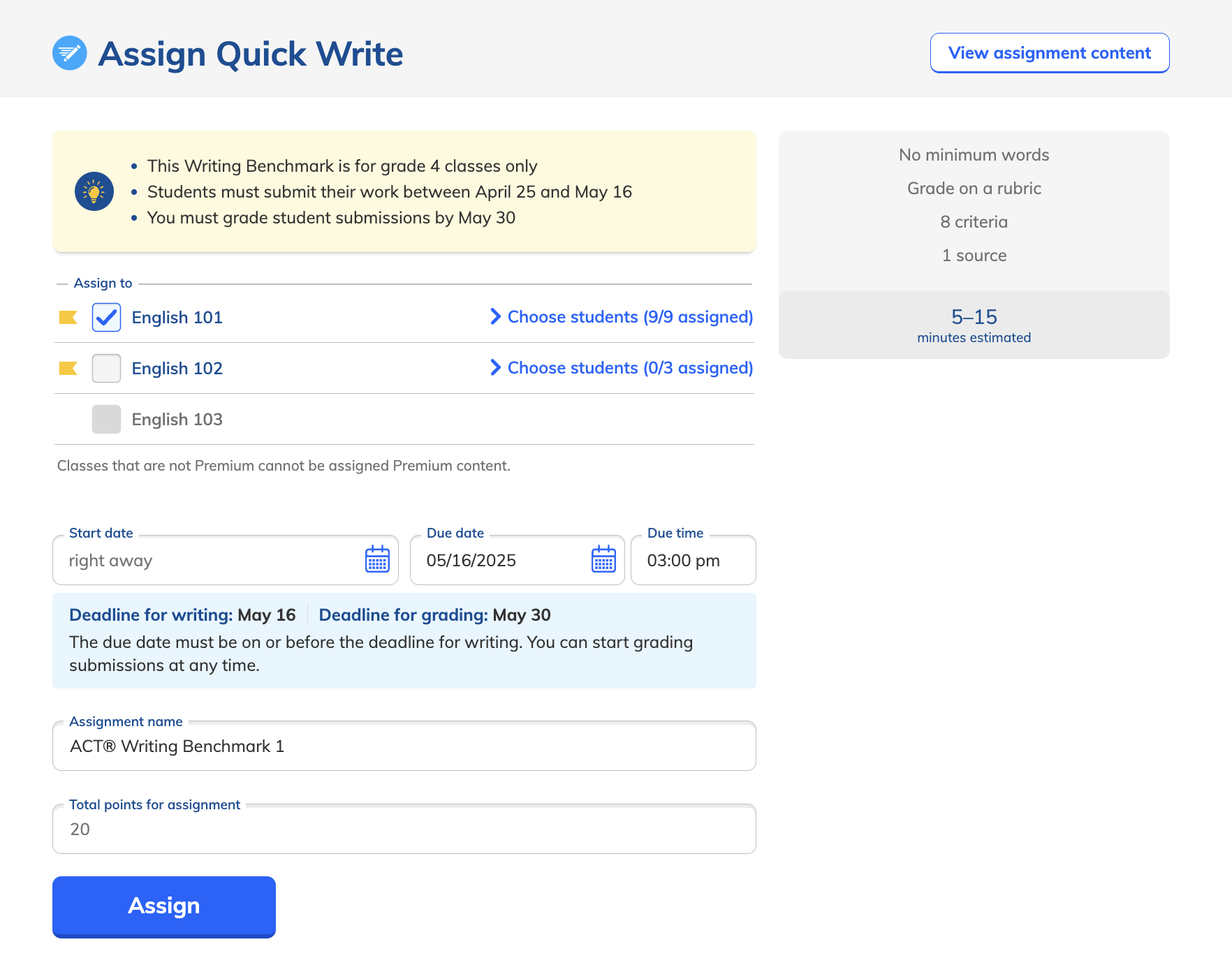Assignment form of the writing benchmark.png