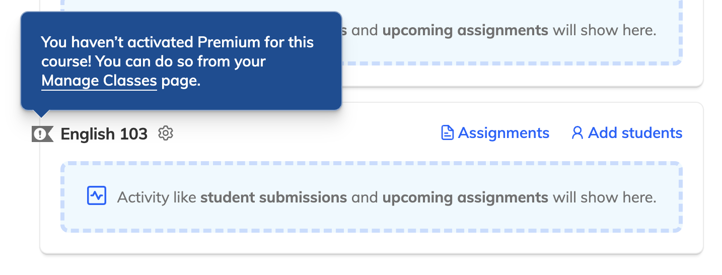 A class with an inactive Premium license notification.png