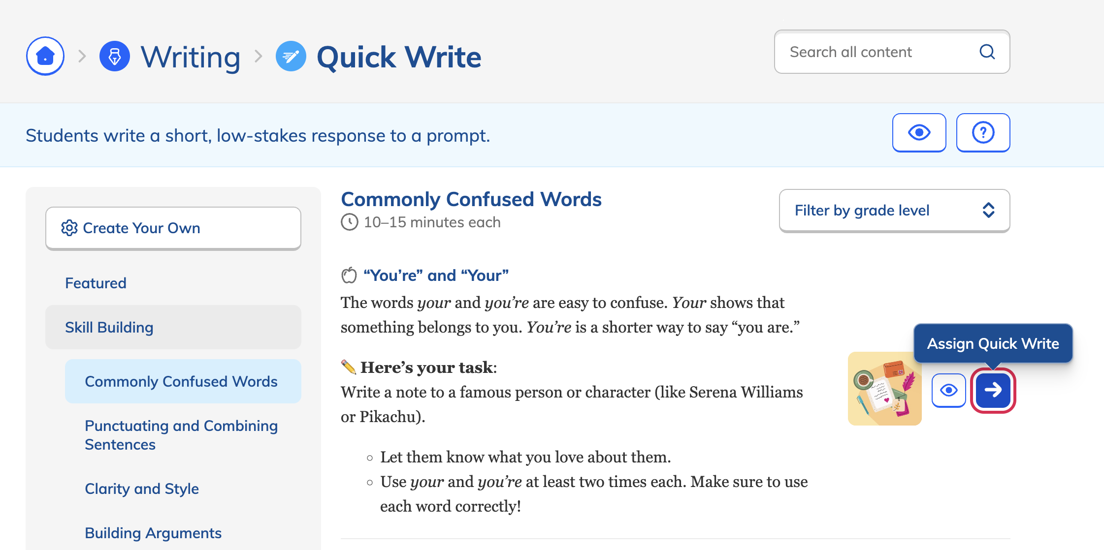 Selecting Assign Quick Write.png