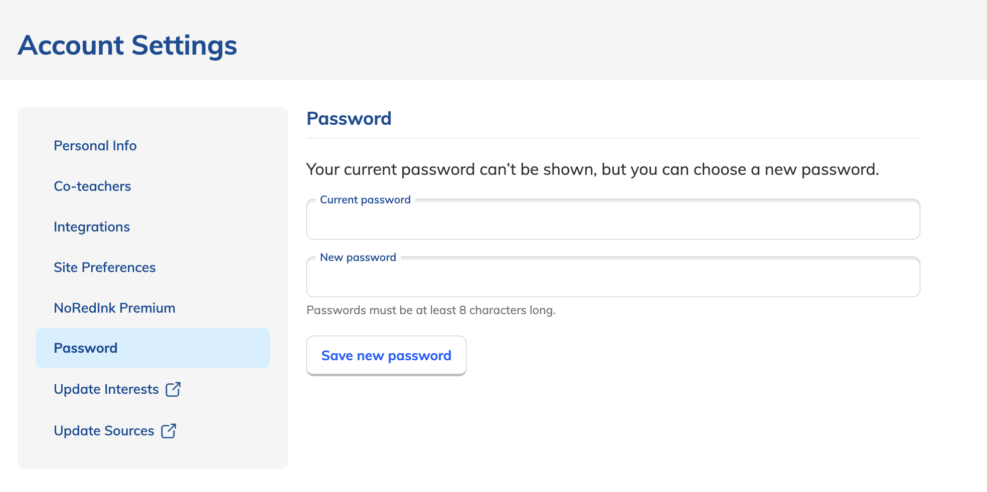 Password page in a teacher's Account Settings.png