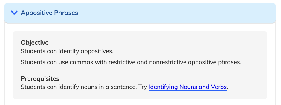 Appositive Phrases module objective and prerequisites.png