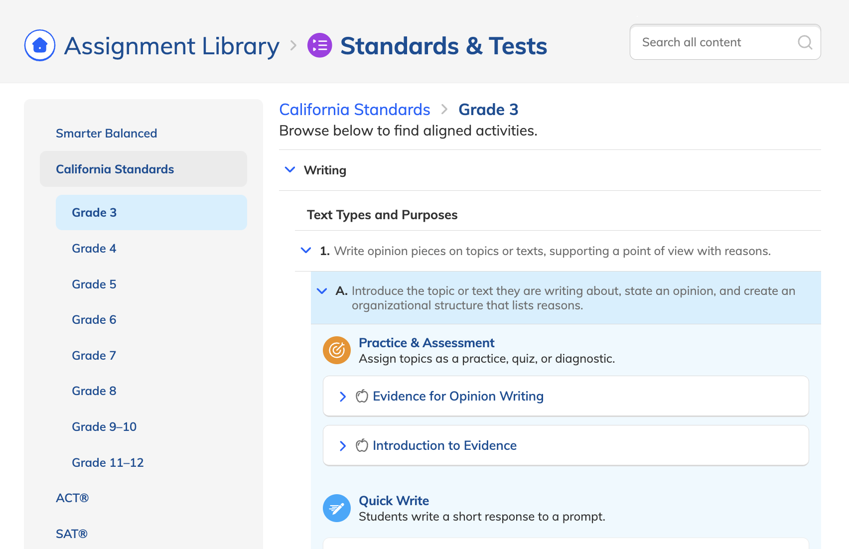 Standards and Tests options expanded.png