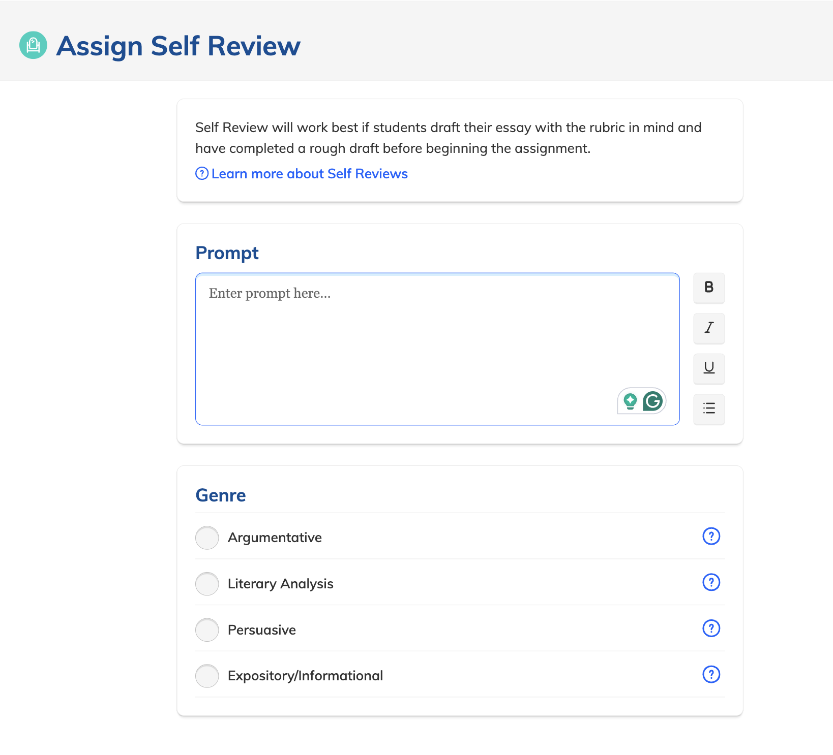 Self Review assignment creation page.png