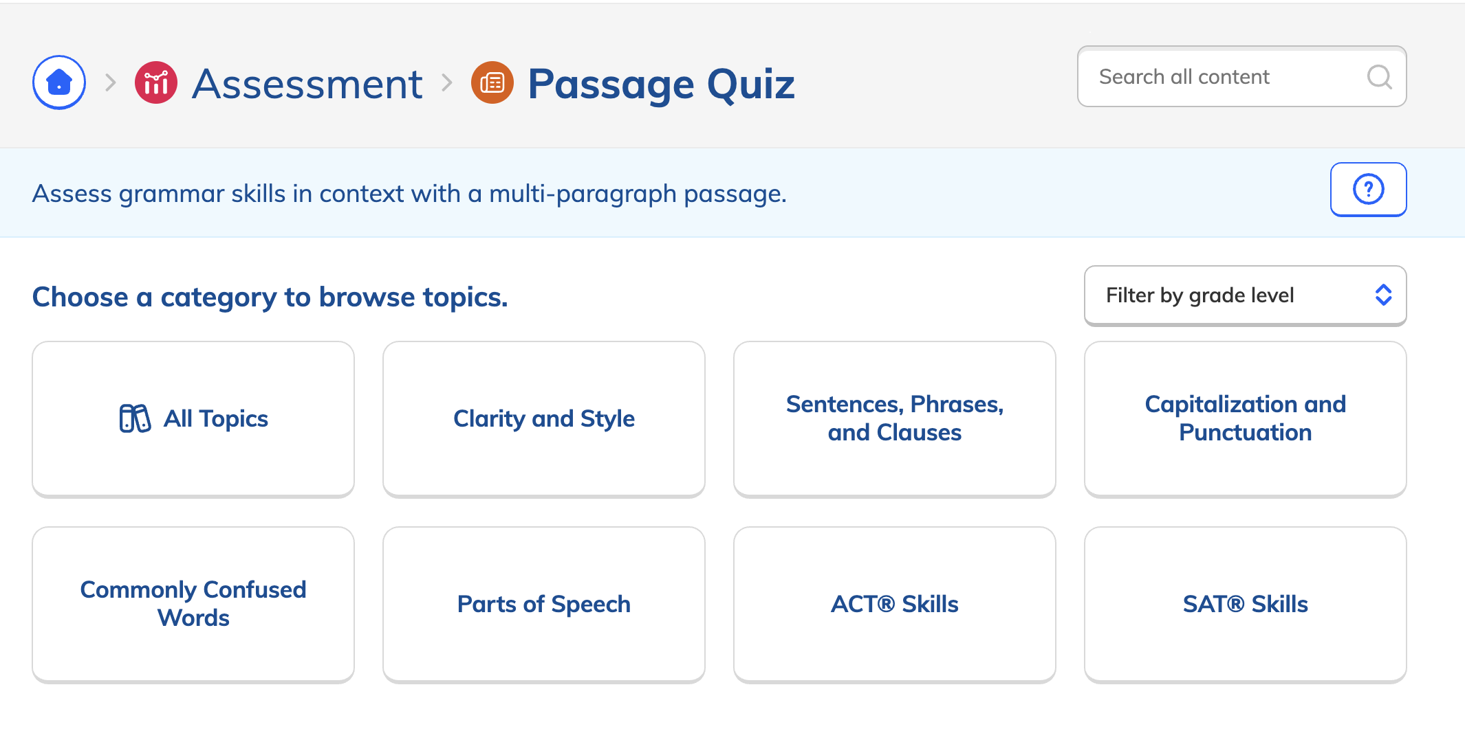 Passage Quiz topic categories.png
