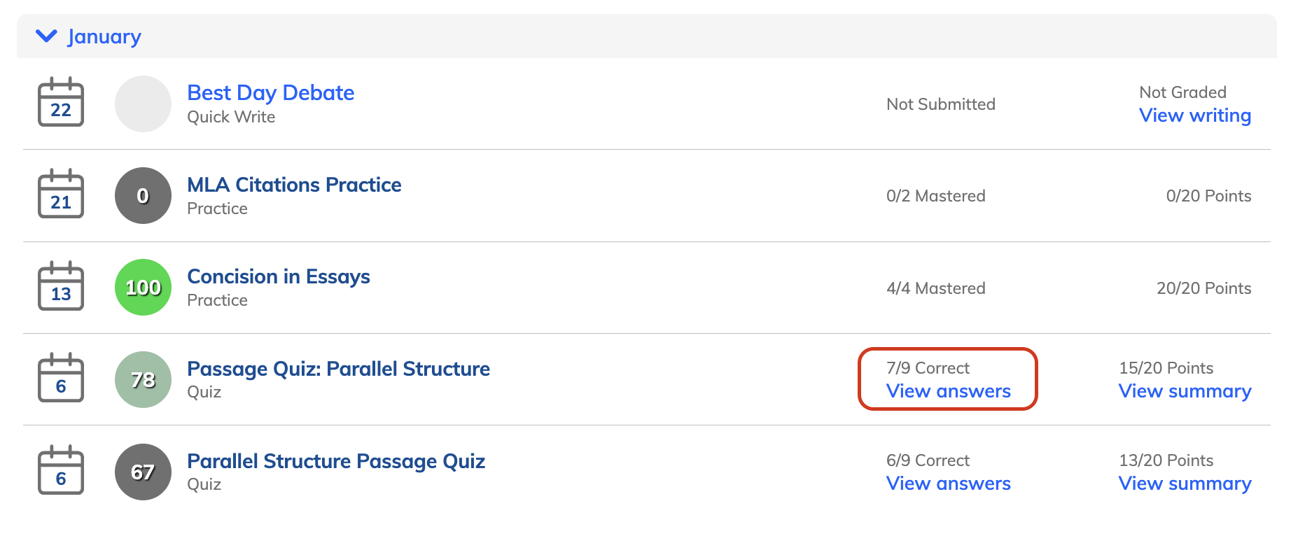 view answers on past work page.png