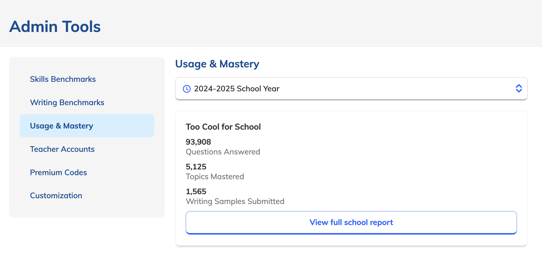 Usage and Mastery tab selected in Admin Tools.png